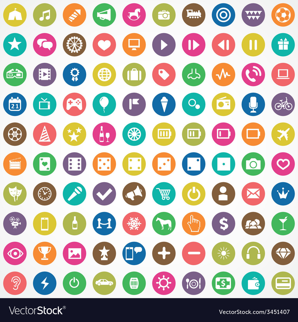 100 entertainment icons Royalty Free Vector Image