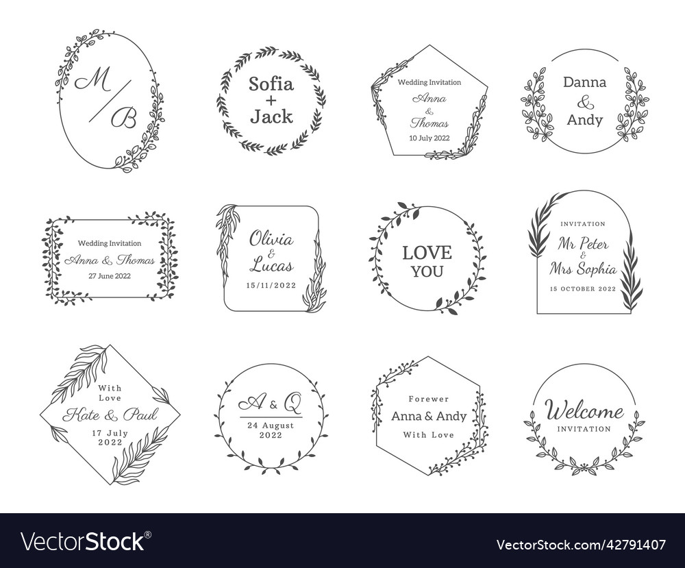 Wedding frame logo floral border monogram vector image Wedding frame logo floral border monogram