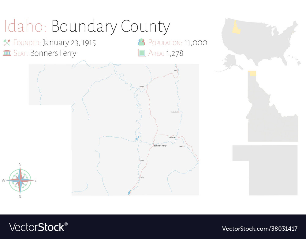 Map boundary county in idaho Royalty Free Vector Image