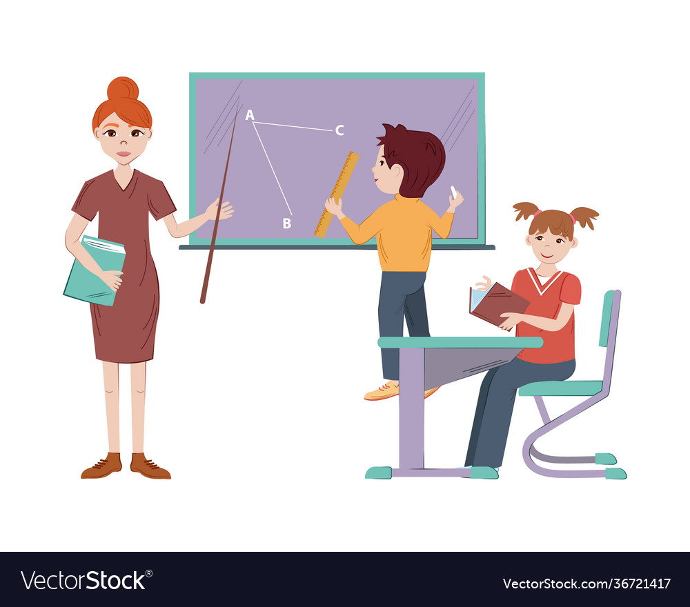 School kids with teacher in working class engaged Vector Image