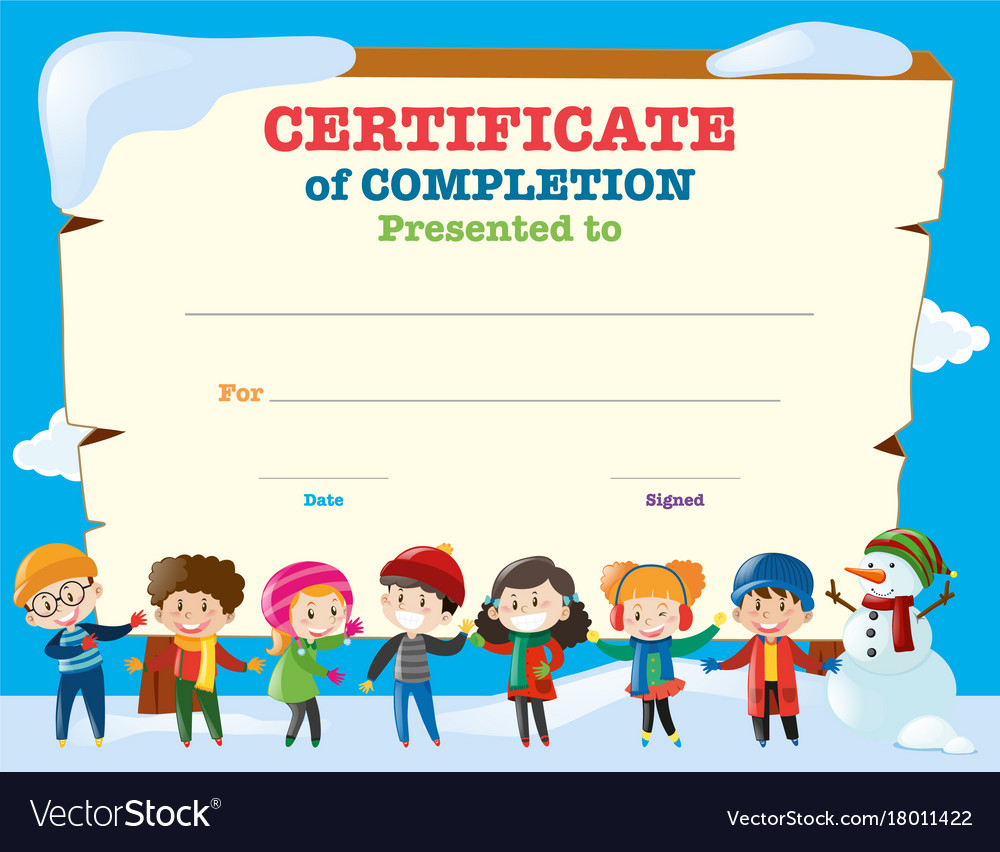 Certificate template with happy children in winter