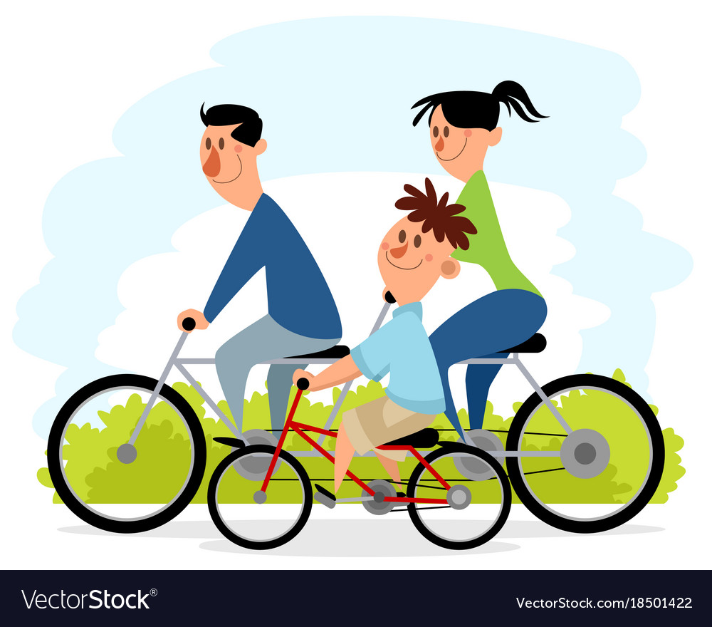 Family outing on bicycles Royalty Free Vector Image