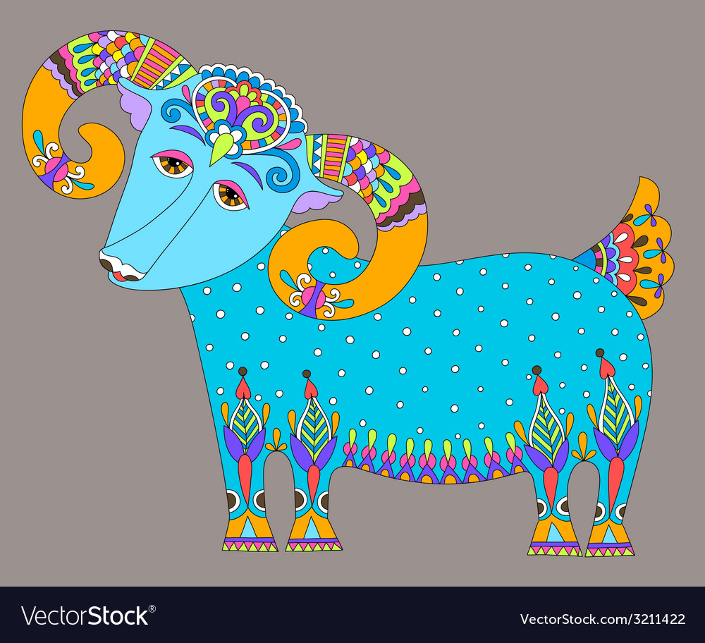 Goat symbol of 2015 year decorative drawing in Vector Image