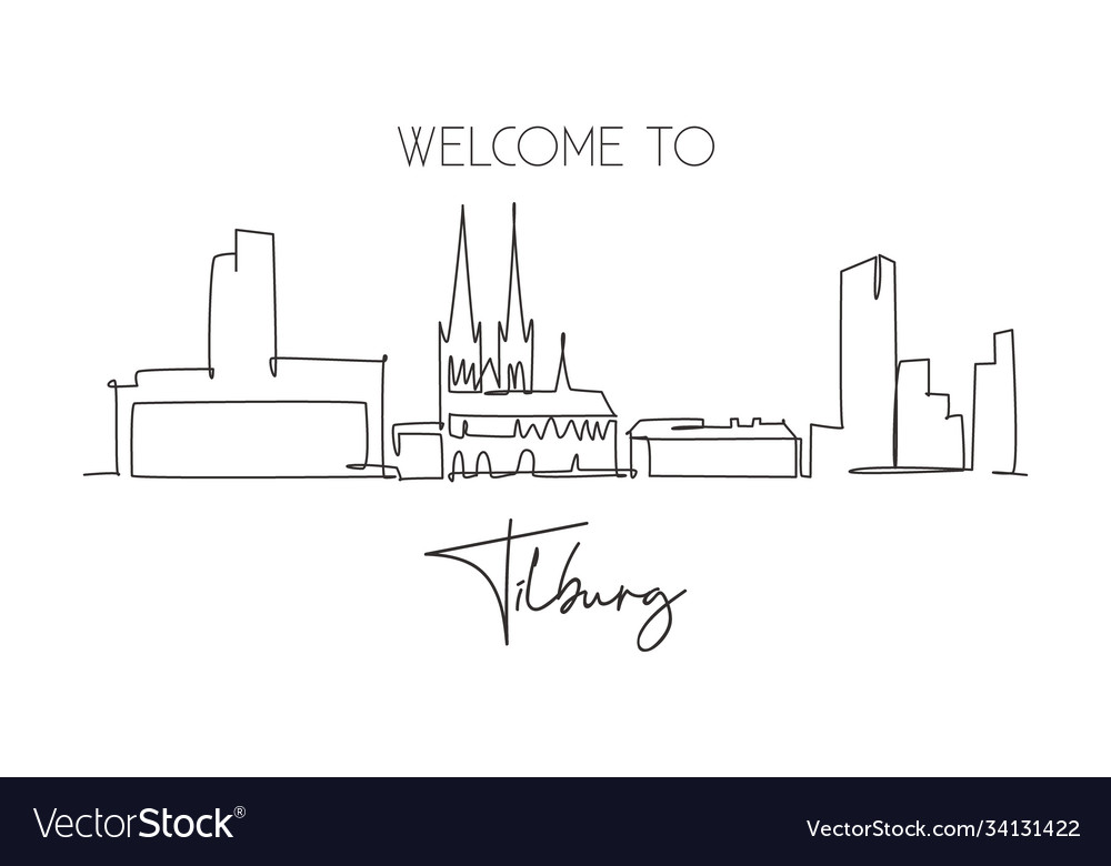 One Single Line Drawing Tilburg City Skyline Vector Image