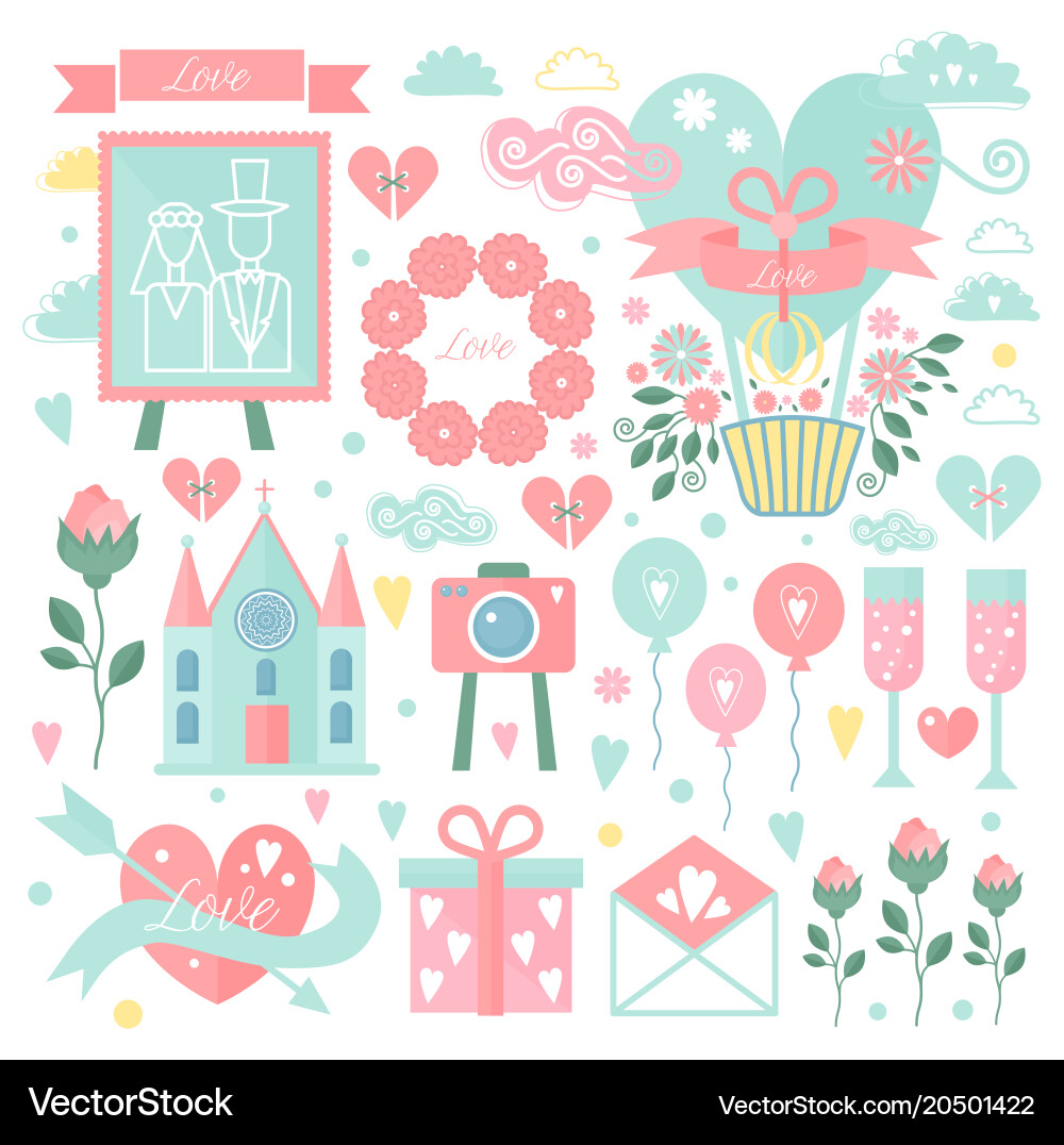 Set elements for wedding design save Royalty Free Vector