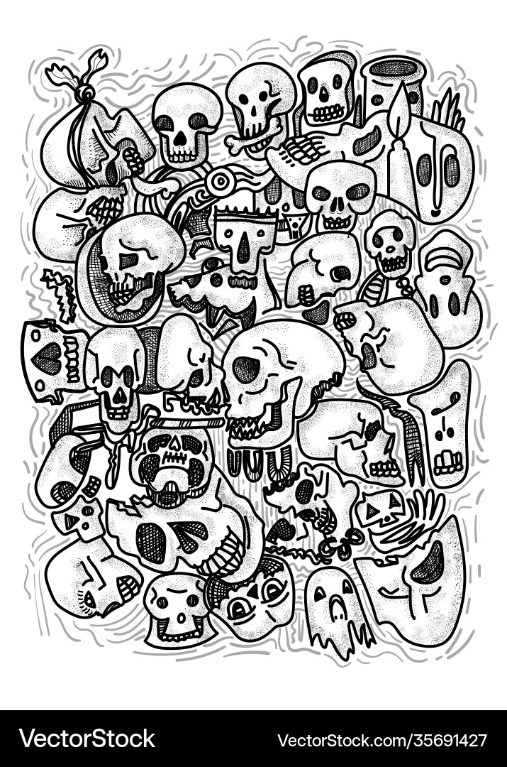 Abstract drawing pattern skulls Royalty Free Vector Image