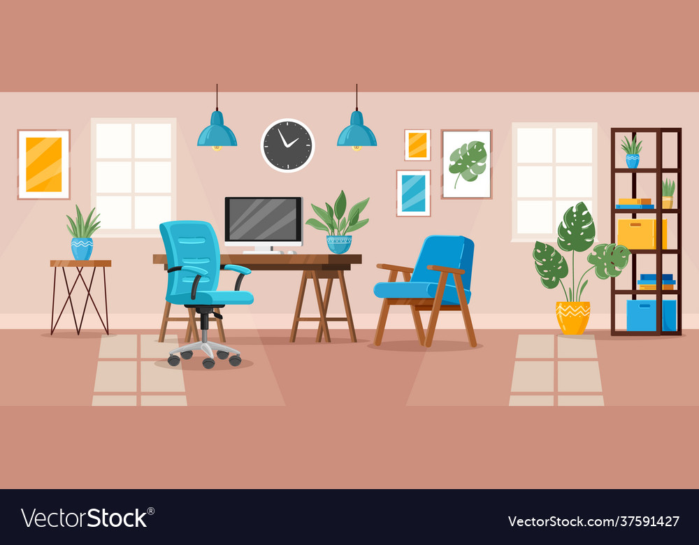 Office Interior Modern Workspace Royalty Free Vector Image