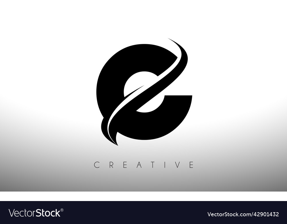 C Swoosh Letter Cut Logo Design With Black Swoosh Vector Image