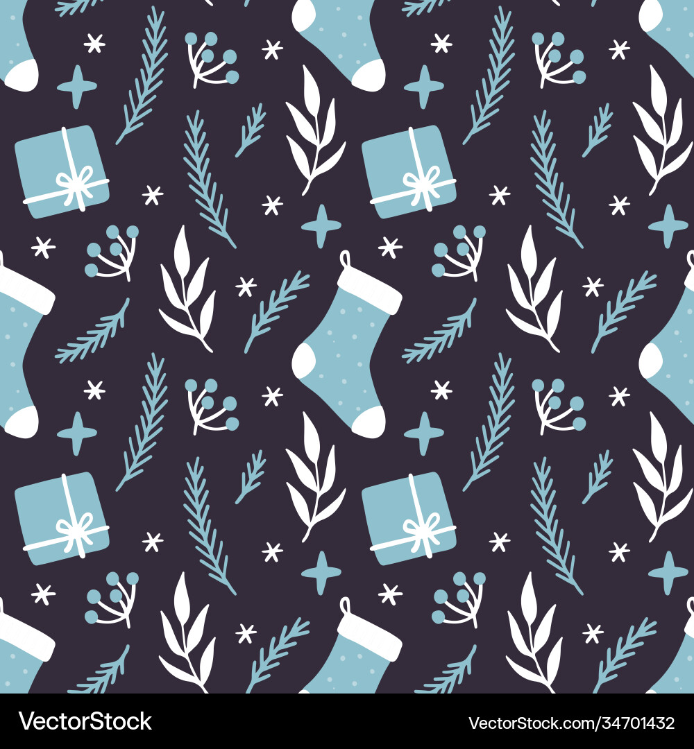 Christmas funny seamless pattern with elements Vector Image