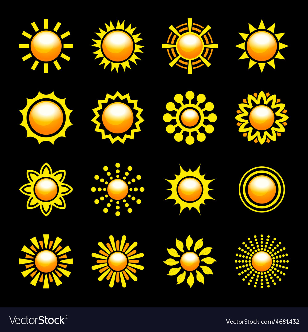 Glossy sun icons set Royalty Free Vector Image