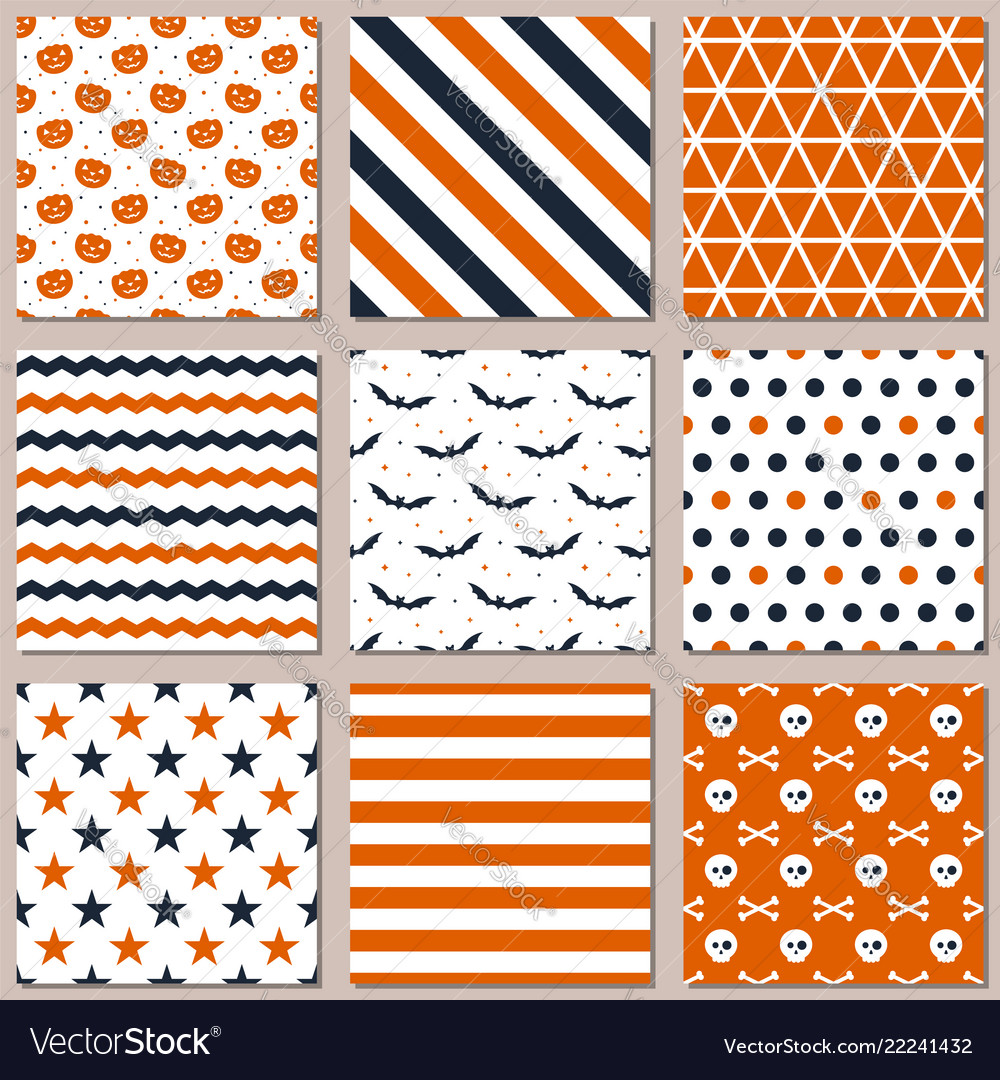 Nine different seamless patterns for halloween vector image Nine different seamless patterns for halloween