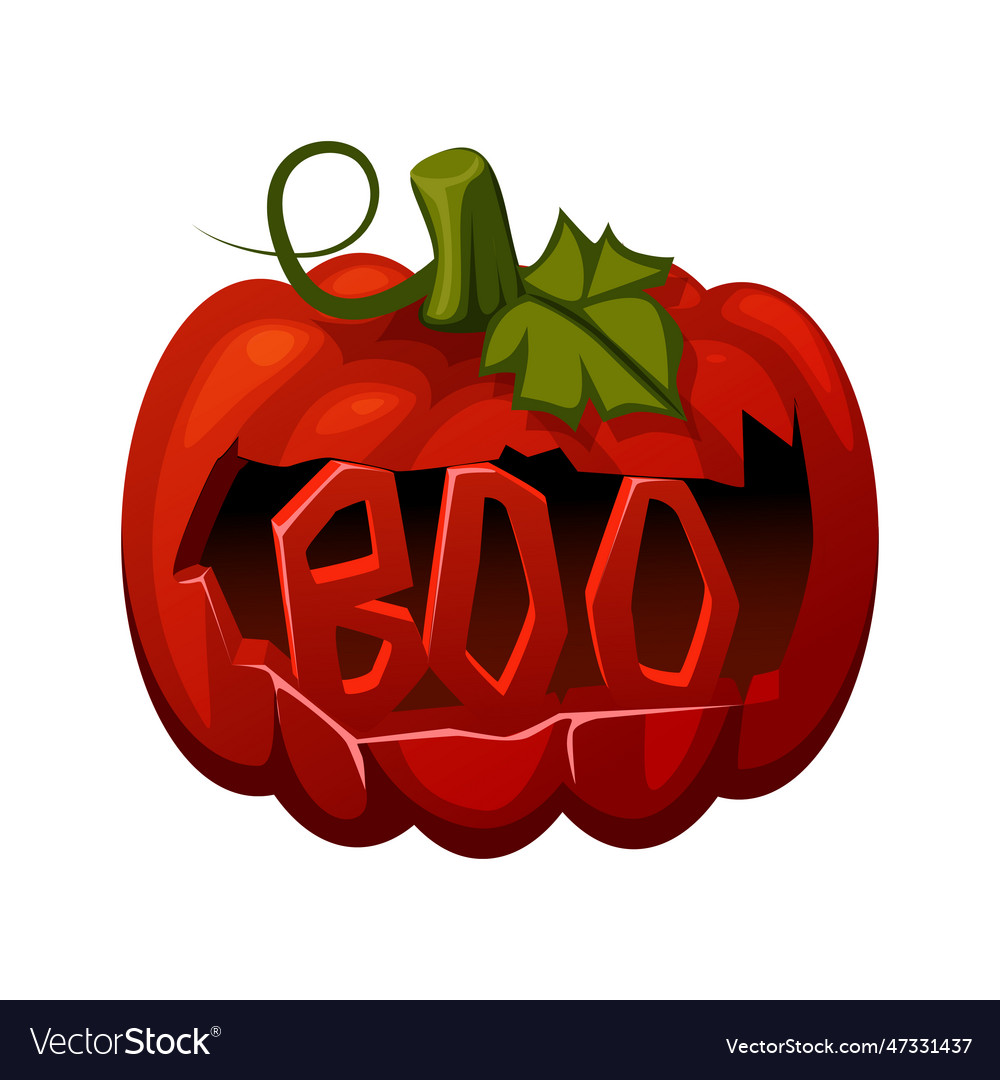 Carved red pumpkin boo halloween object