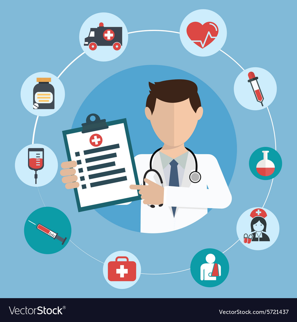 Doctor with medical icons in a circle Royalty Free Vector