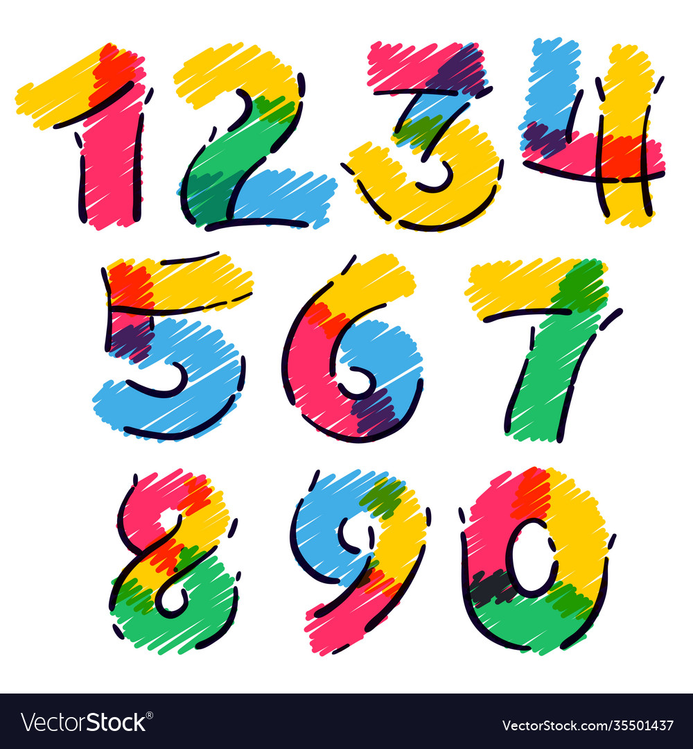 numbers-set-hand-drawn-with-a-colored-pencils-vector-image