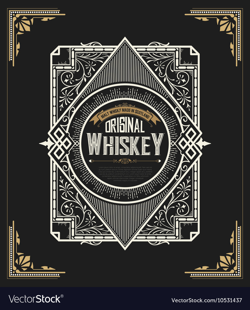 Old Whiskey label and vintage frame Royalty Free Vector