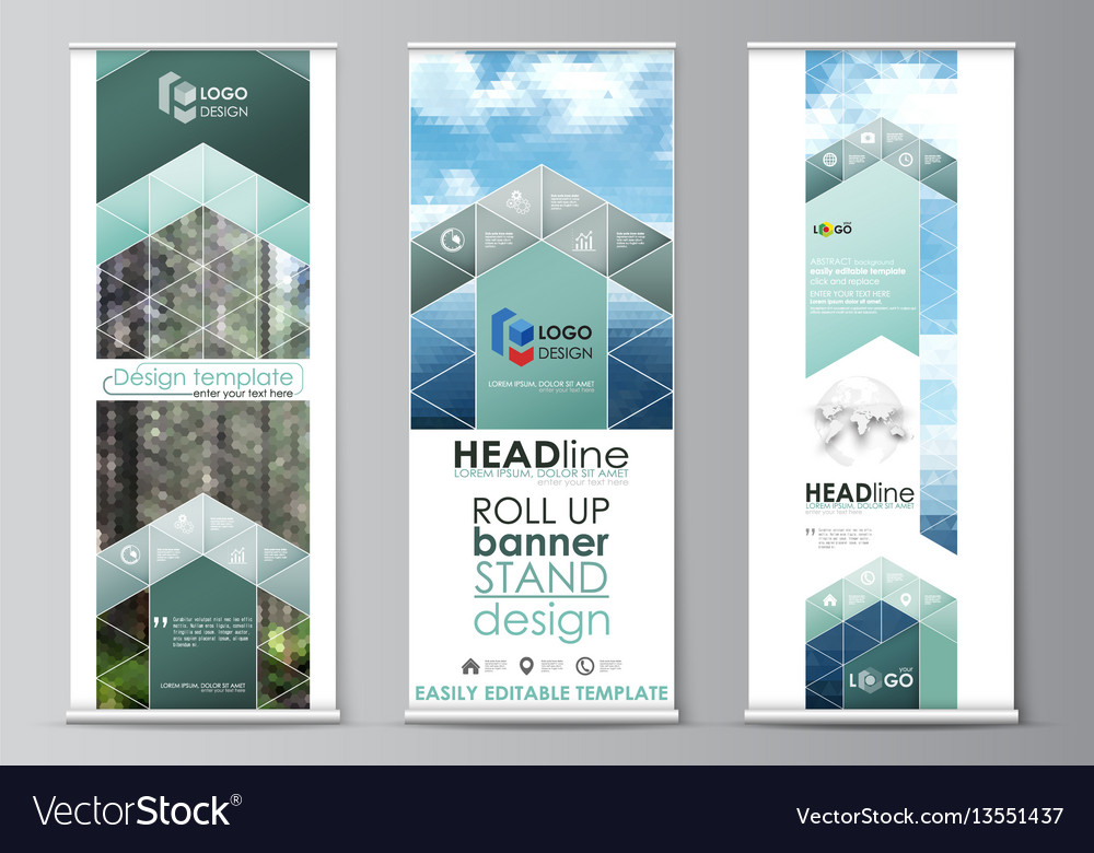 Roll Up Banner Stands Flat Design Templates Vector Image