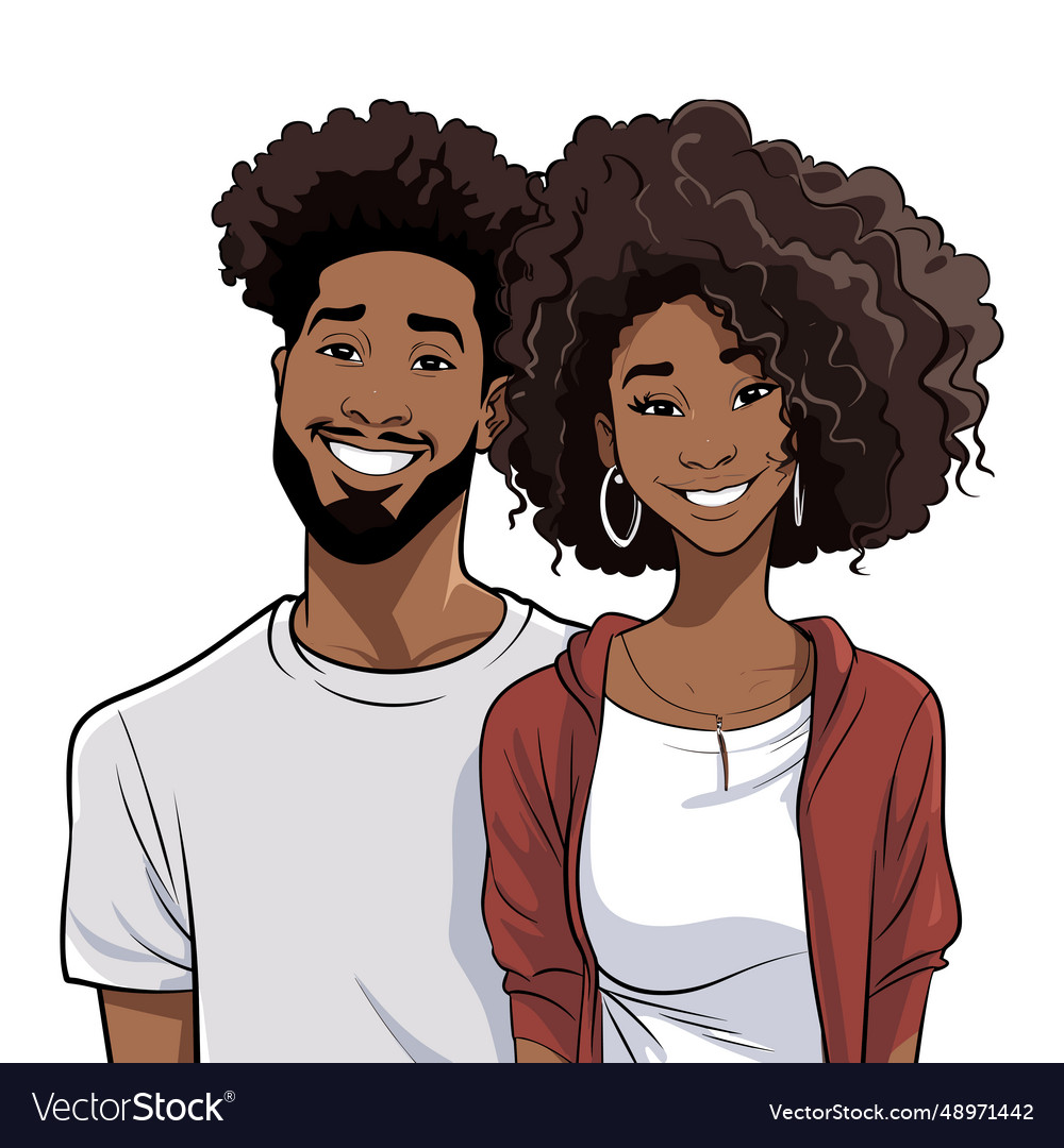 African couple hand-drawn comic Royalty Free Vector Image