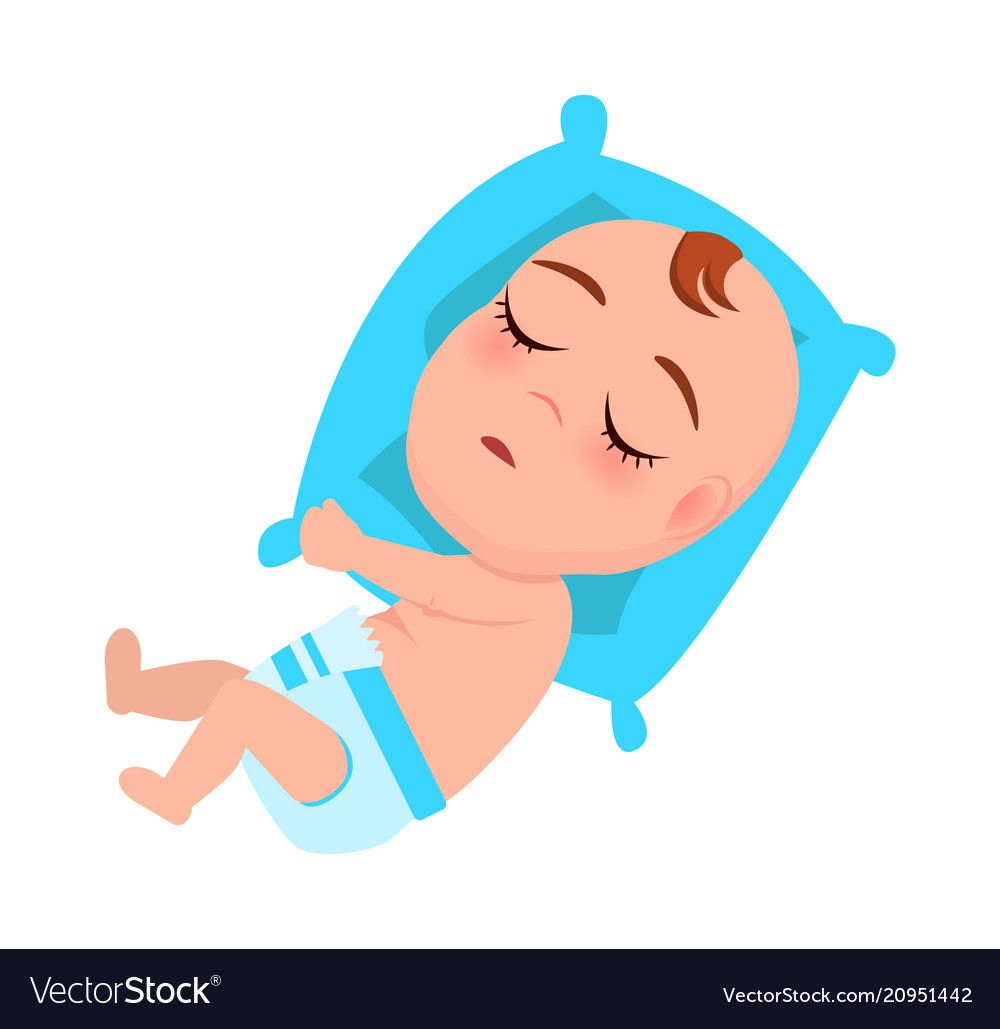 Baby Infant In Diaper Sleeps On Blue Pillow Vector Image