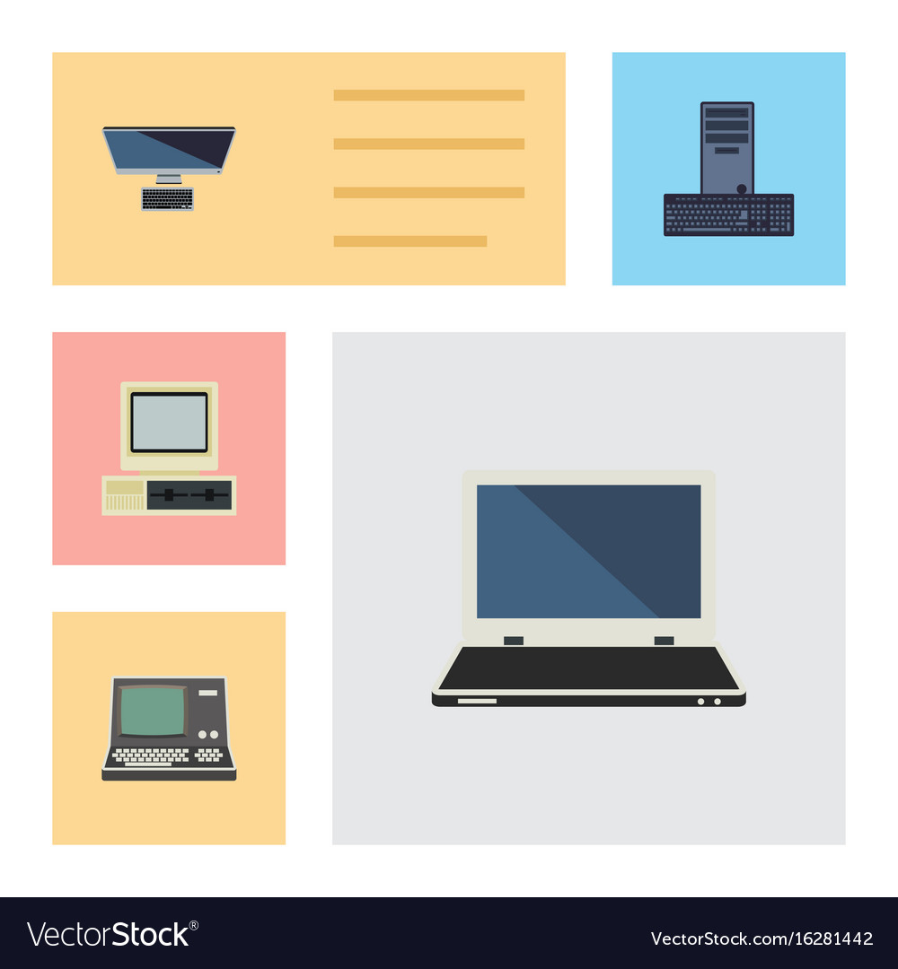 Flat Icon Computer Set Of Notebook Technology Pc Vector Image