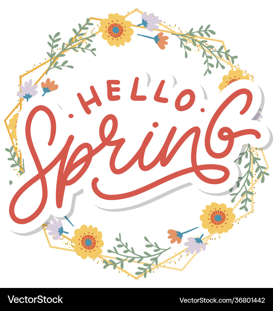 Hello spring flowers text background frame Vector Image