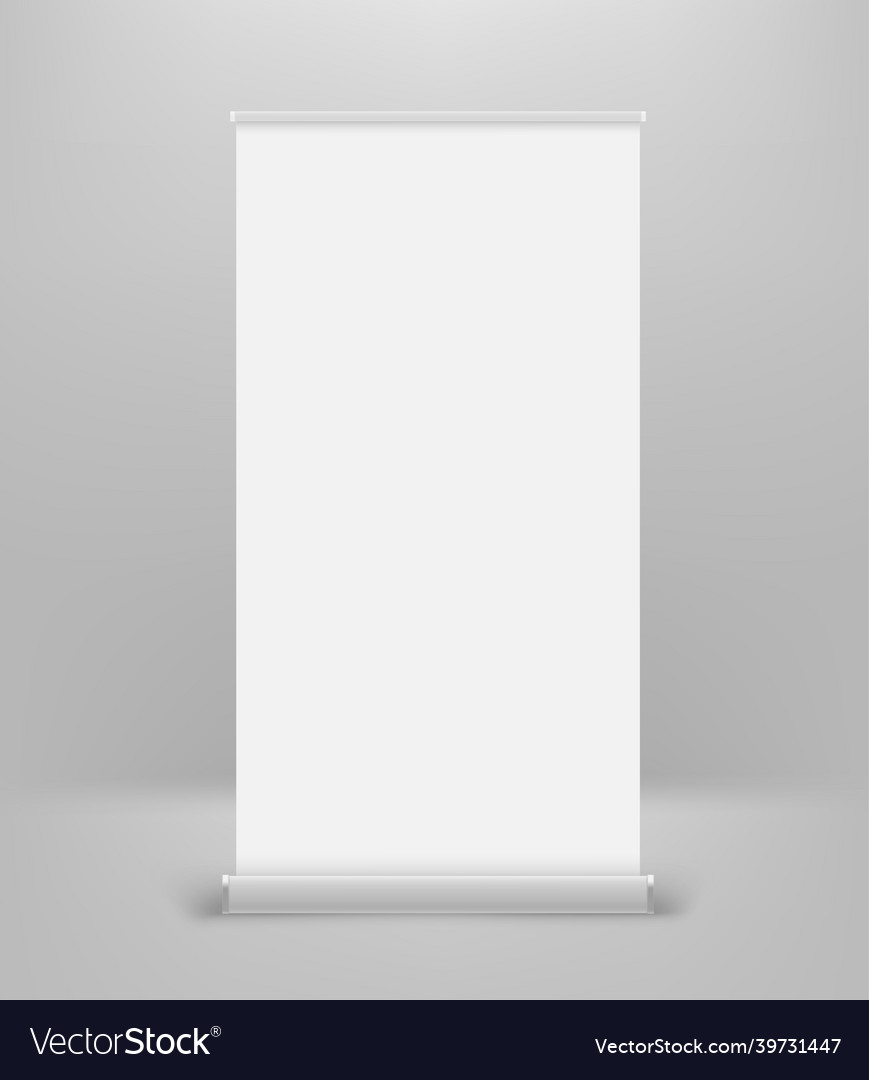 Empty white clean rool up advertising banner mock vector image Empty white clean rool up advertising banner mock