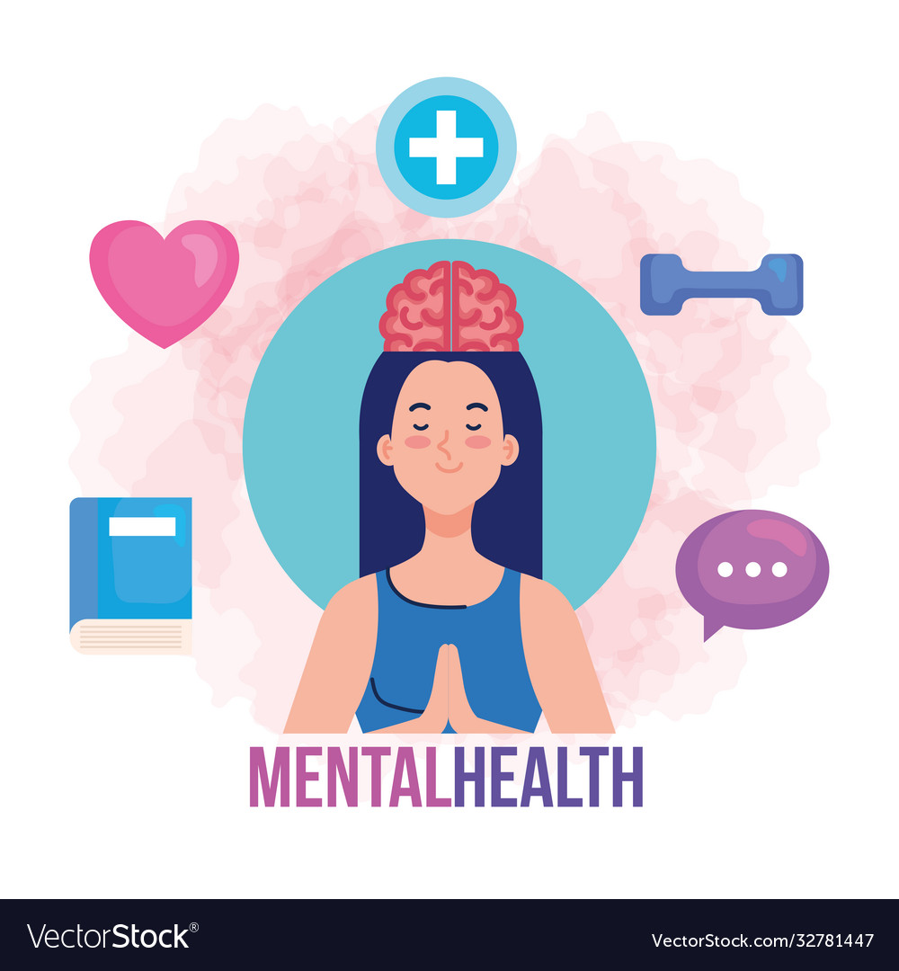 Mental health concept and woman meditating Vector Image