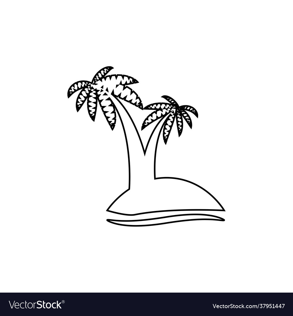 Tropical sea island with plants palm trees black Vector Image