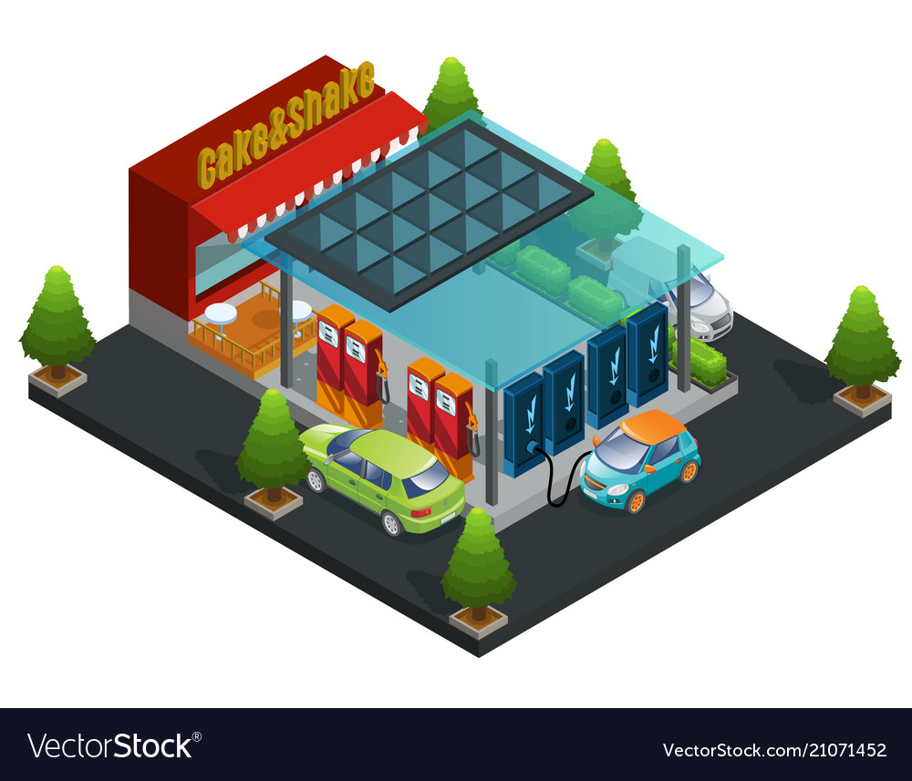 Isometric gas and charger station template Vector Image