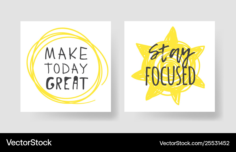 Set 2 cards with hand drawn and text positive Vector Image