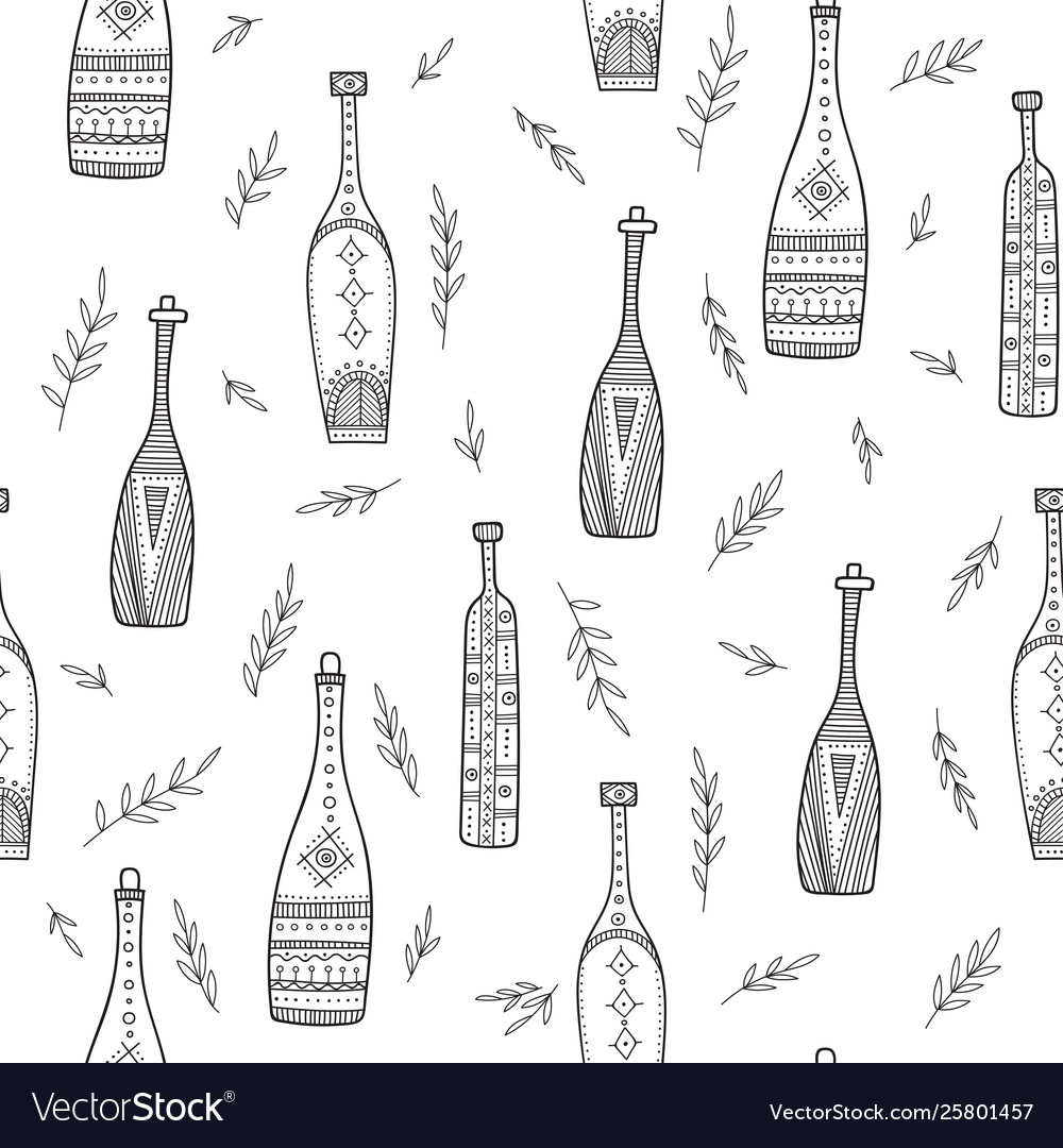 Bottles in boho style seamless pattern Royalty Free Vector