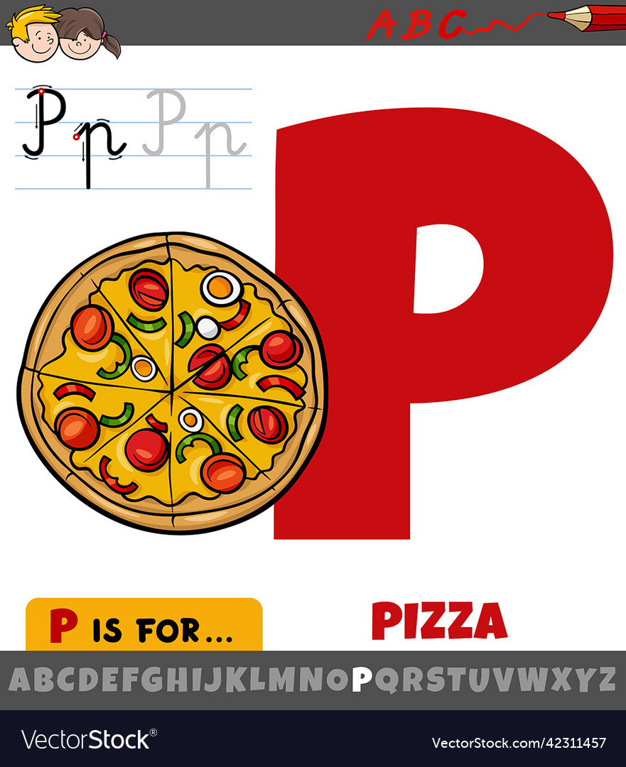 Letter p from alphabet with cartoon pizza food Vector Image