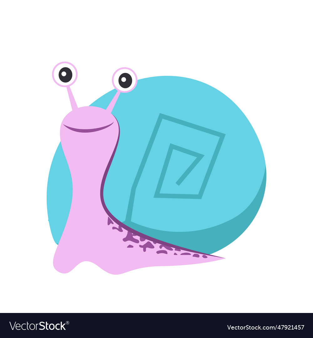 Smiling cute snail with blue cochlea flat icon Vector Image