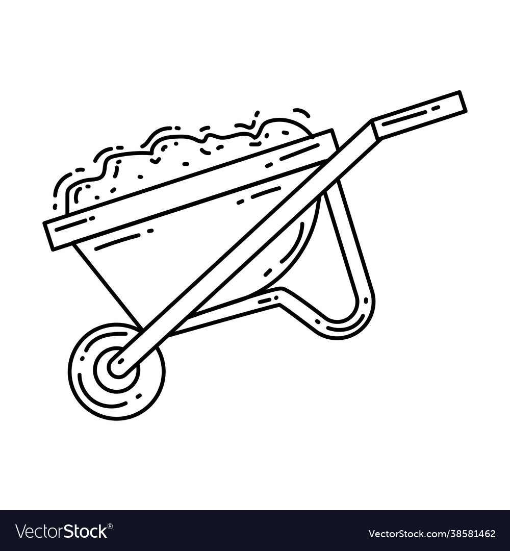 Gardening wheelbarrow hand drawn icon outline Vector Image