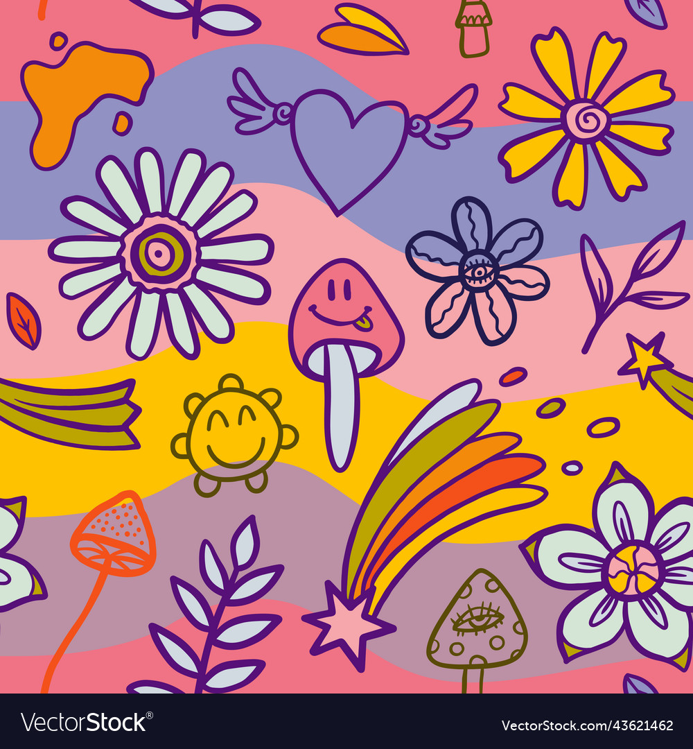 Teenage Seamless 70s Retro Mushroom Pattern Hippie 5712