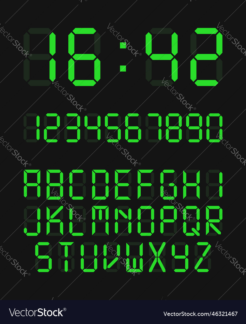 Digital clock number set Royalty Free Vector Image
