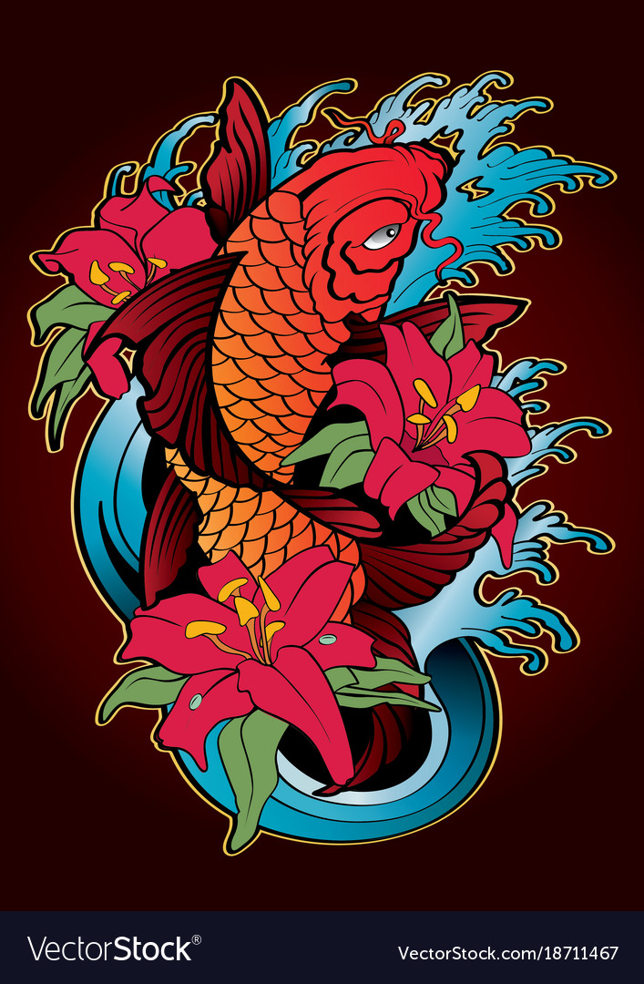 Download Koi fish tattoo japanese style color Royalty Free Vector