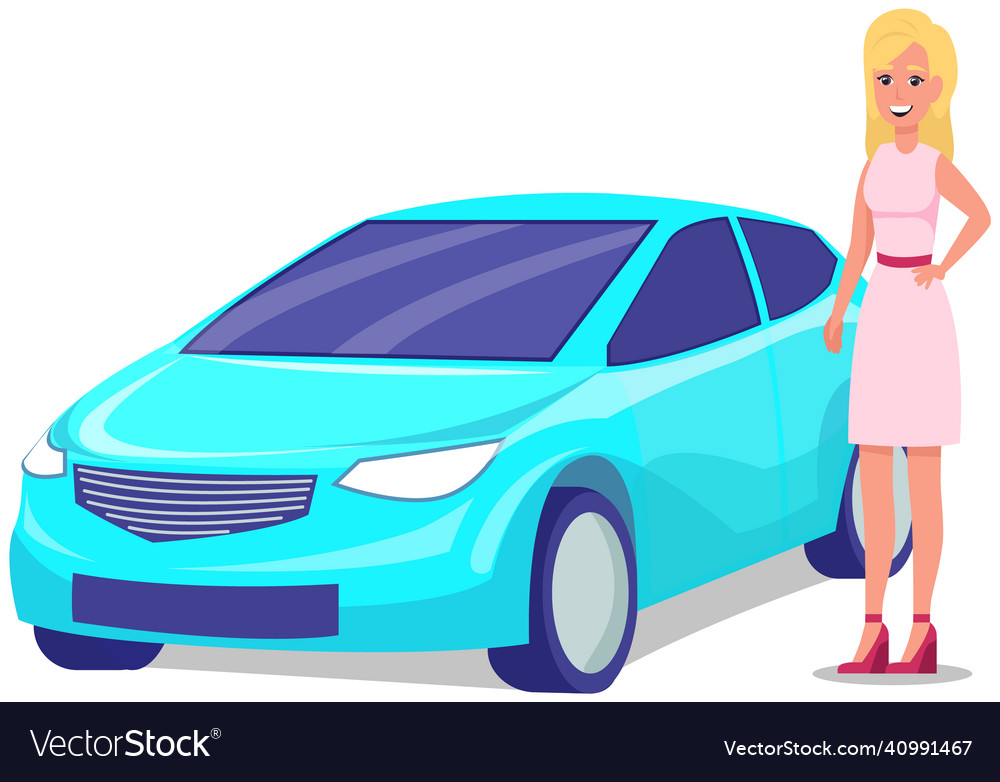 Pretty woman standing near modern car on white Vector Image