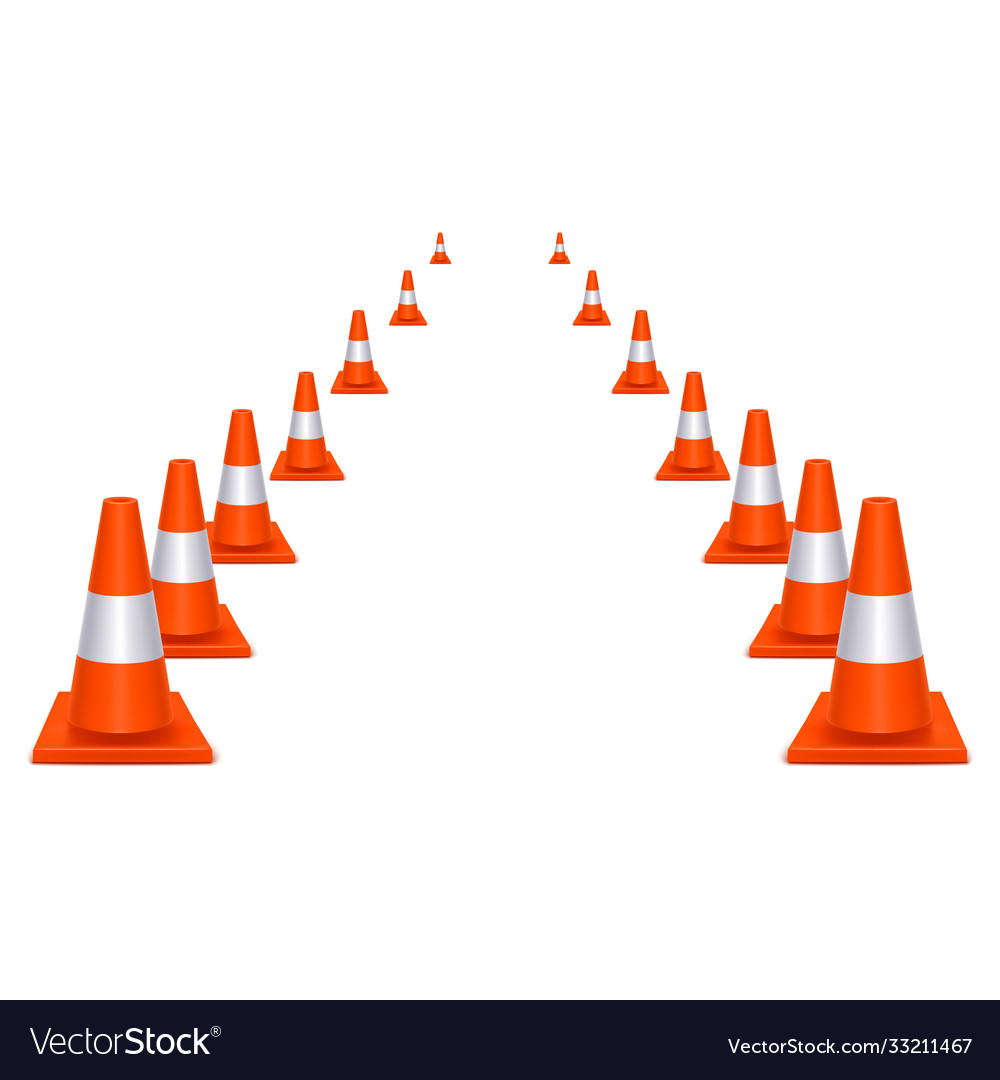 Realistic 3d detailed plastic traffic cones way Vector Image