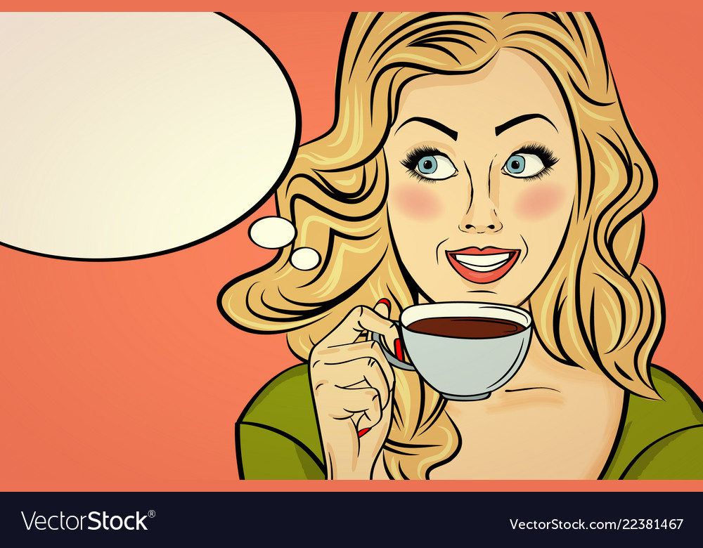 Sexy Blonde Pop Art Woman With Coffee Cup Vector Image