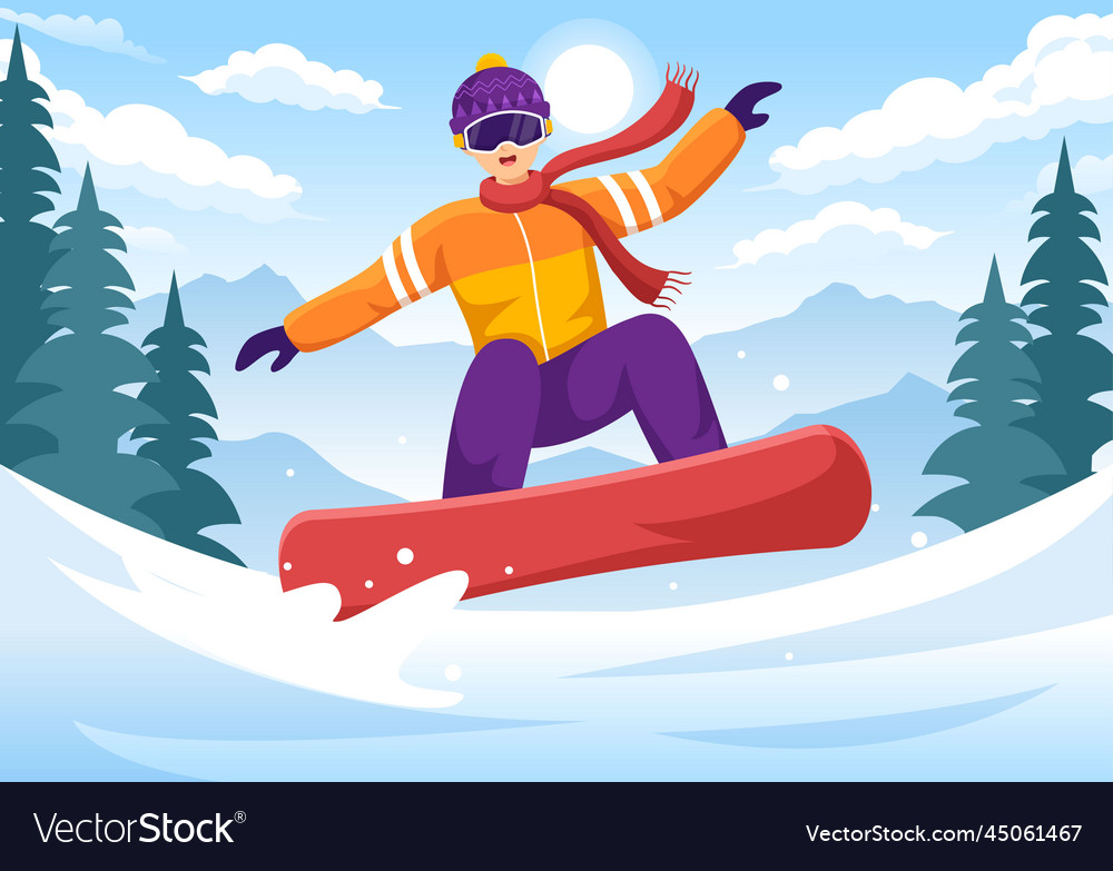 Snowboarding with people sliding and jumping Vector Image