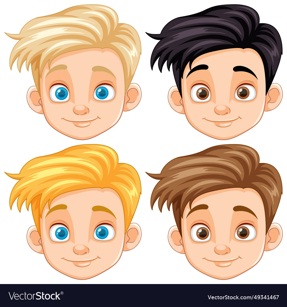 Variety of handsome boy heads with different hair Vector Image