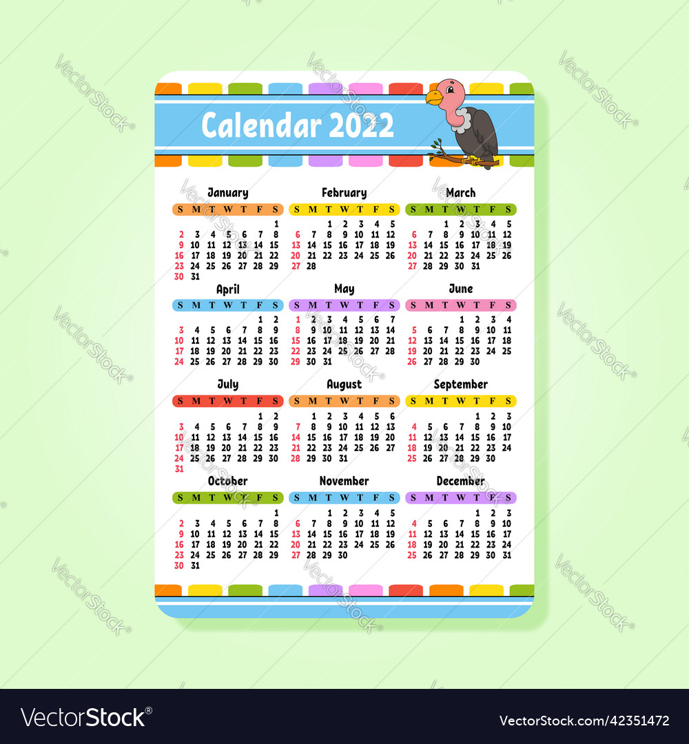 Calendar for 2022 with a cute character fun Vector Image