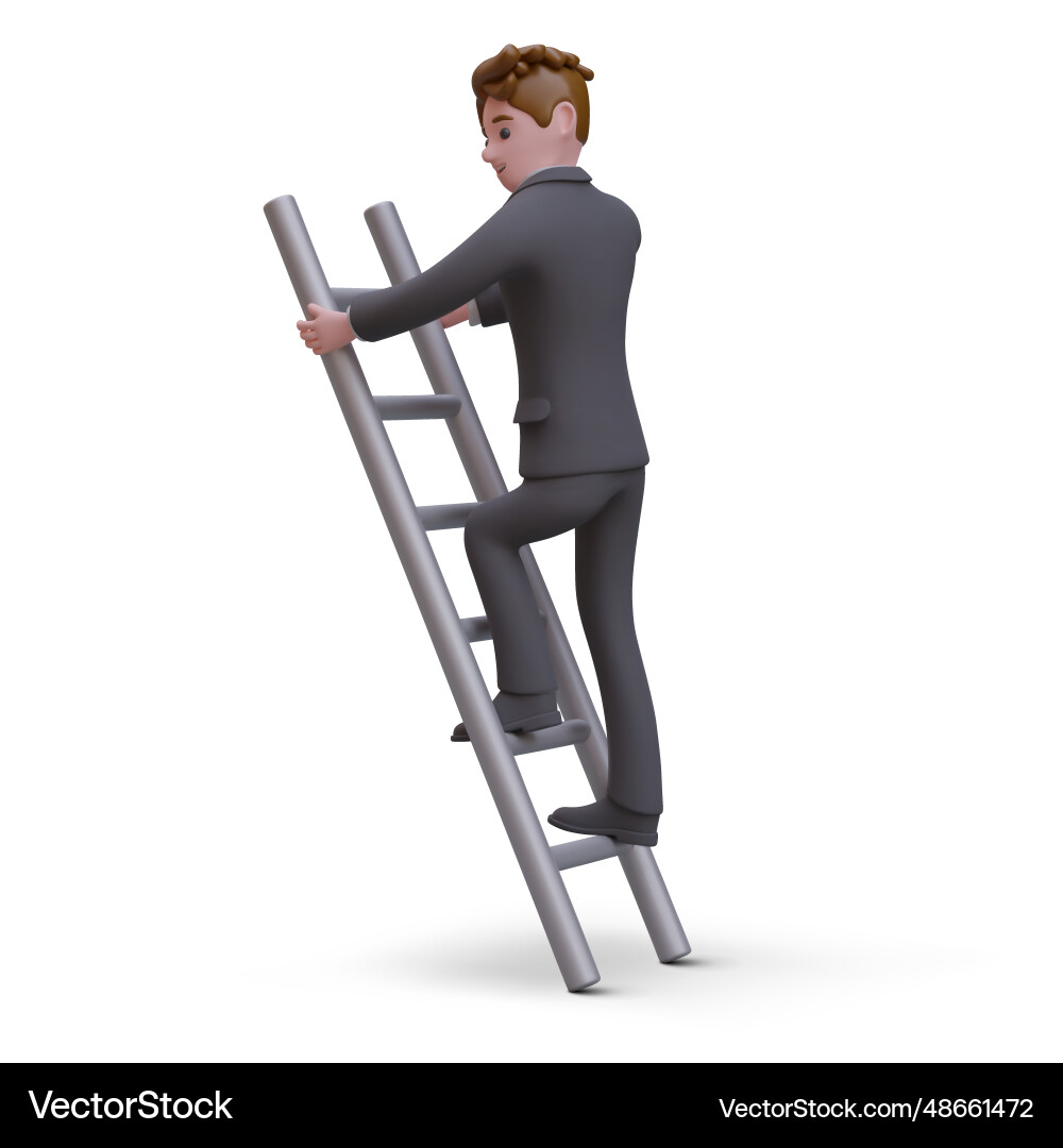 Office worker climbing up ladder rear view Vector Image