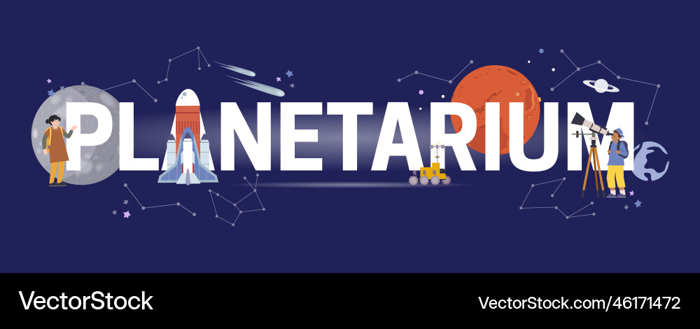 Planetarium flat text composition Royalty Free Vector Image