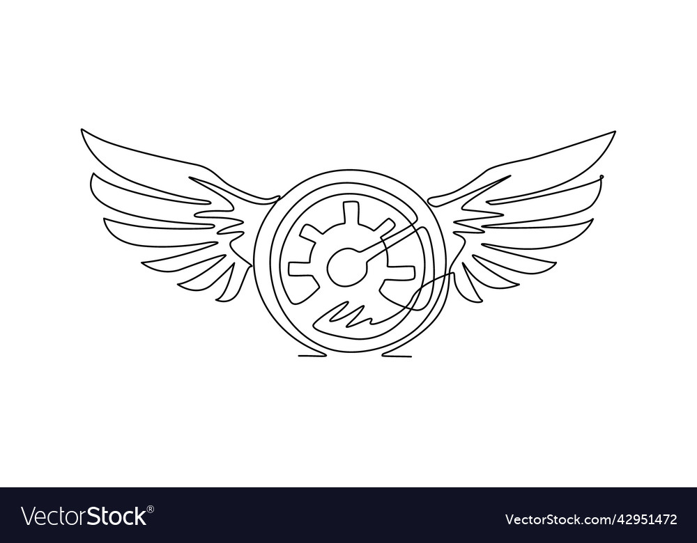 Single one line drawing speedometer with wings Vector Image