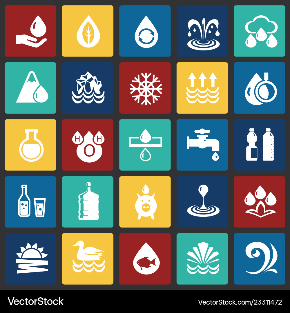 Water icon set on color squares background Vector Image