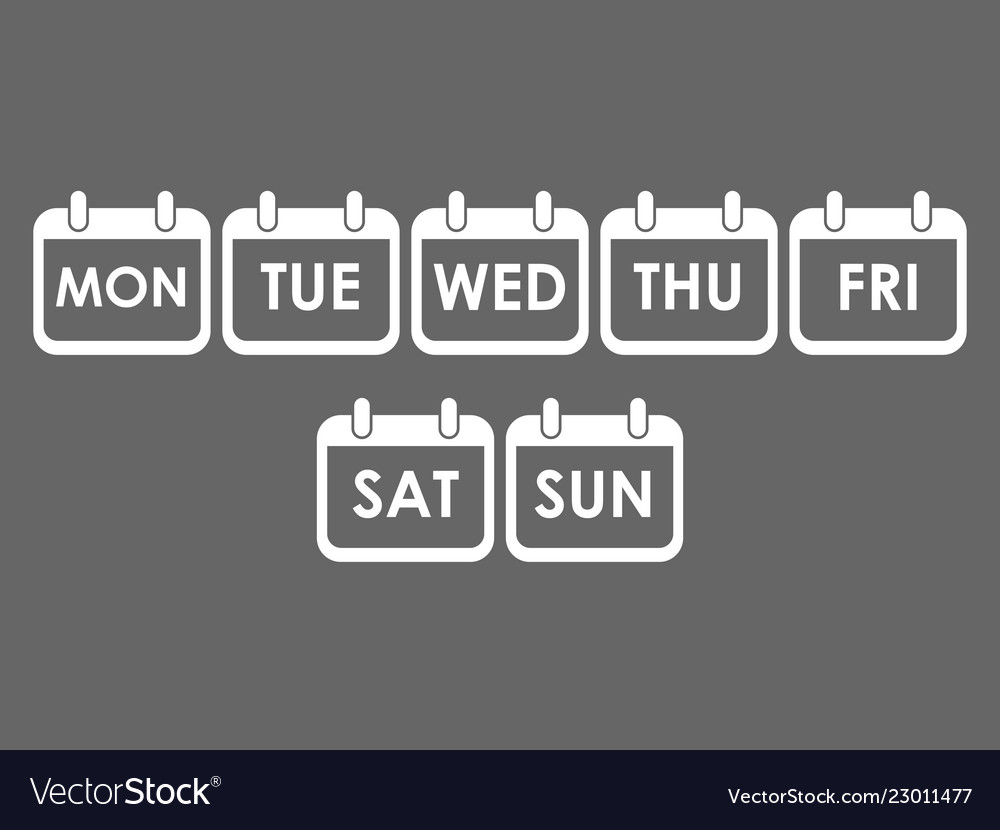 Calendar icons with days of the week. Monday, tuesday, wednesday, thursday,  friday, saturday, sunday. Date days to-do list. 20628053 Vector Art at  Vecteezy