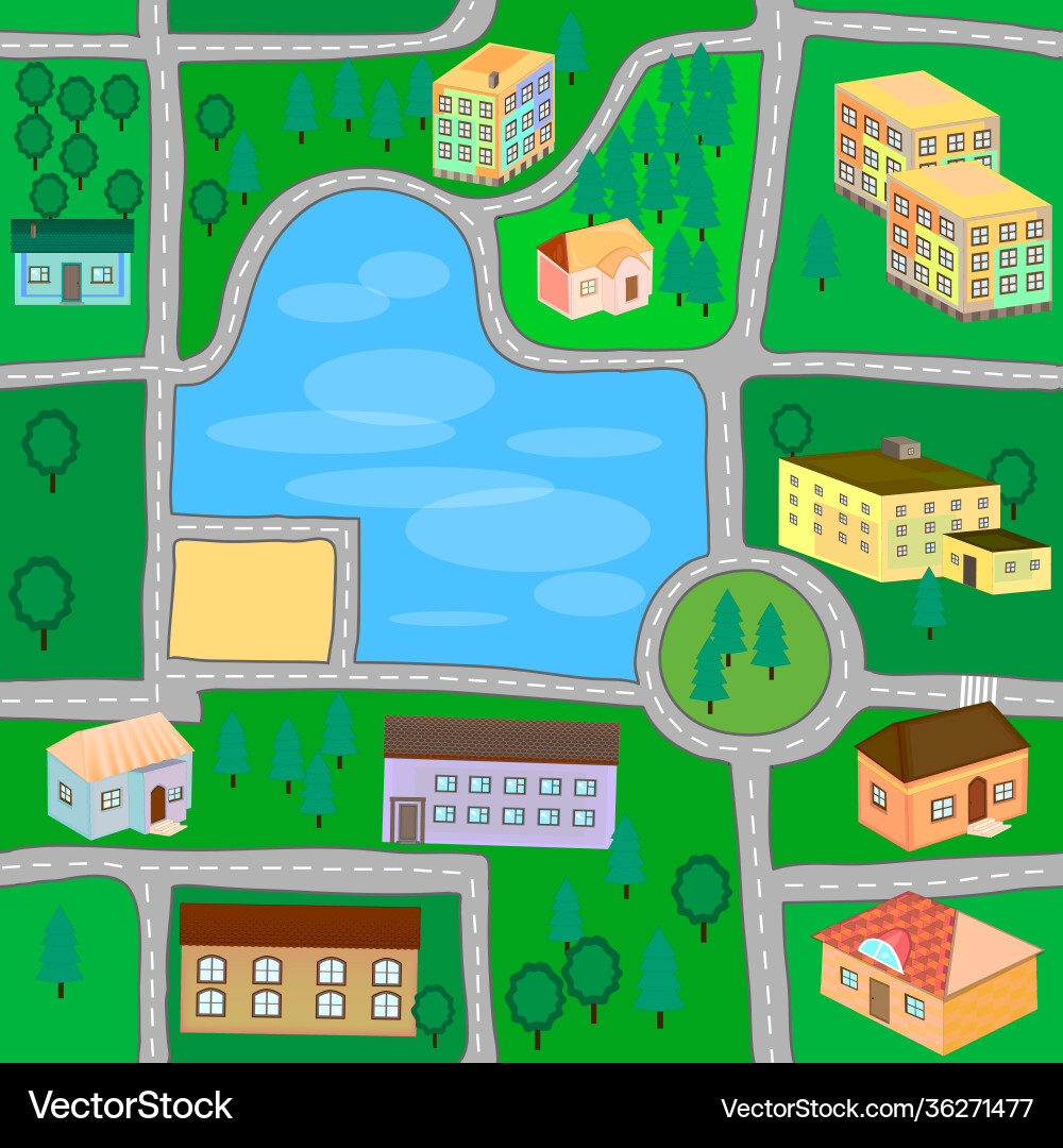 Cartoon map seamless pattern roads cars and Vector Image
