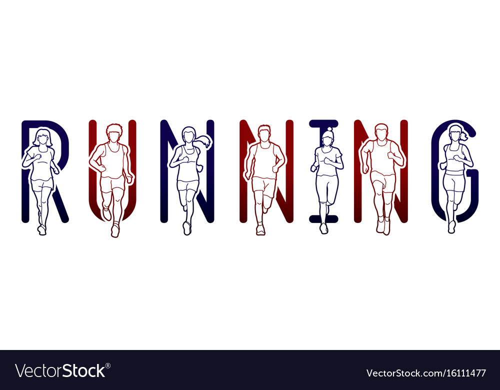 Running text font design marathon runners Vector Image