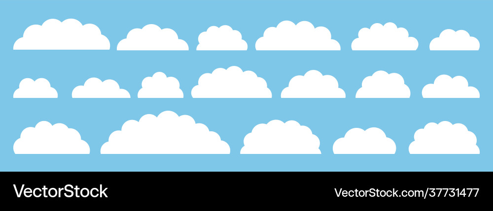 White flat cloud set isolated on blue Royalty Free Vector